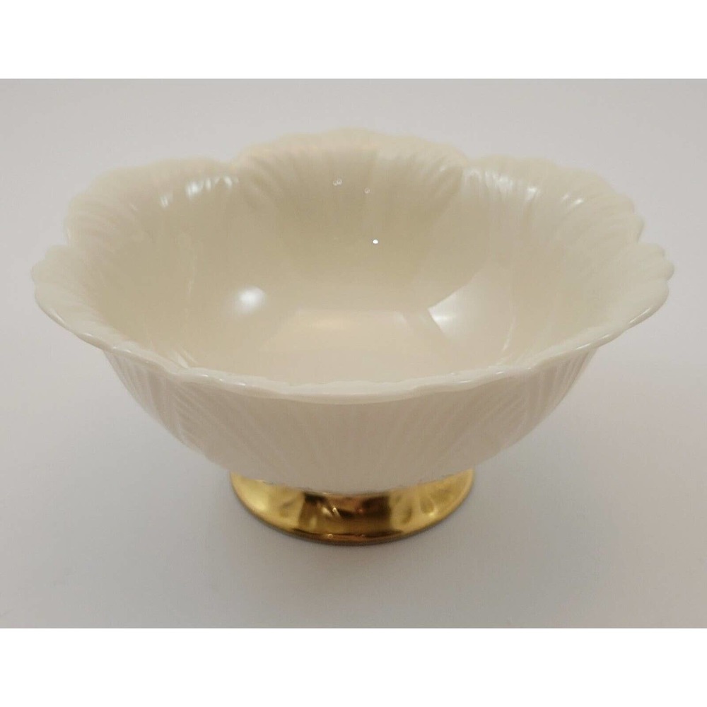 Lenox Cabbage Leaf Design Footed Candy or Nut Bowl Gold Trim 4 1/2" Made in USA